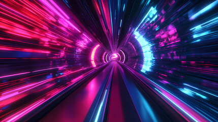 Obraz premium 3d illustration of abstract flight in retro neon hyper warp space in the tunnel. Space Odyssey. Illustration