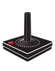 A minimalist vector of a classic Atari-style joystick, capturing the essence of retro gaming. Perfect for designs related to vintage video games, gaming history, or 1980s nostalgia. © SNCox