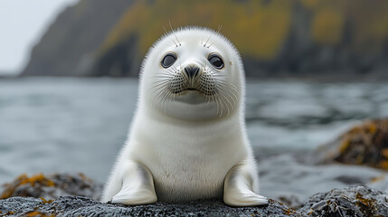 Naklejka premium Adorable Seal Pup on Ice