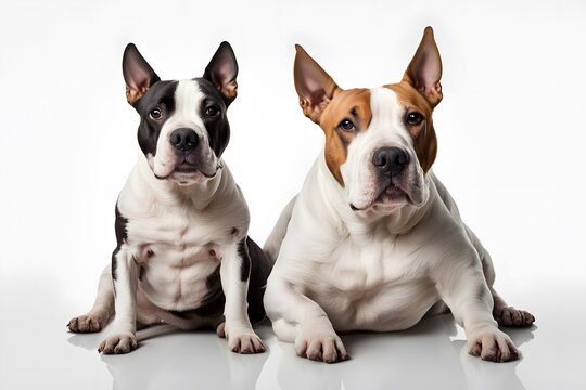 Bull and terrier dog on white background, Ai Generated