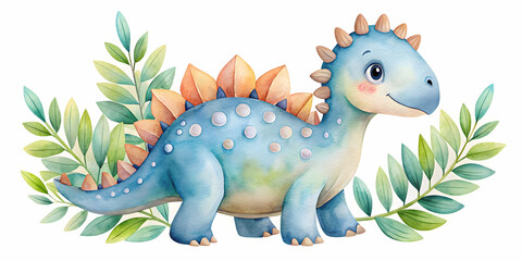 Obraz premium Cute watercolor baby dinosaur for nursery decor, baby shower, and birthday posters, baby dinosaur