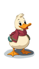 Obraz premium A white duck is standing on a log in a pond