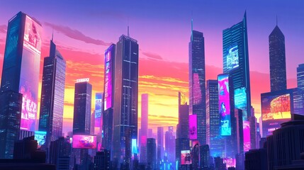 Fototapeta premium Futuristic City Skyline at Sunset