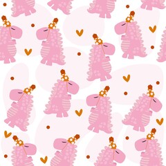 seamless pattern with pink dinos
