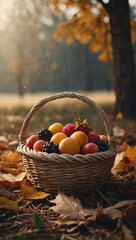 Image of fresh fruits in a basket, AI generated