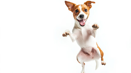 floated dog jumping gesture try to bite something in the air isolate on transparency background 