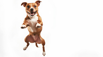 floated dog jumping gesture try to bite something in the air isolate on transparency background 