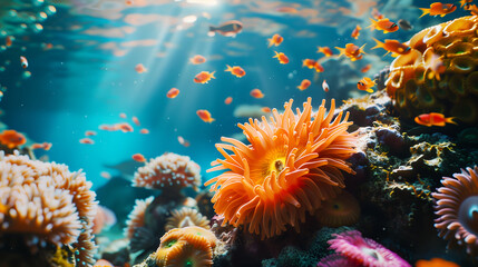 Obraz premium coral reef with anemone in the deep sea