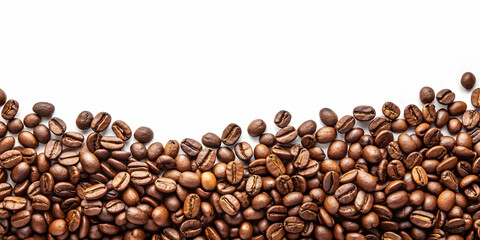 Coffee beans scattered on a white background , espresso, aroma, roasted, caffeine, drink, morning, beverage, breakfast, energy