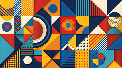 Obraz premium Abstract Bauhaus style background with geometric shapes and bold colors, Bauhaus, abstract, architecture, design