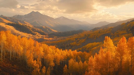 Autumn Mountain Range with Vibrant Trees