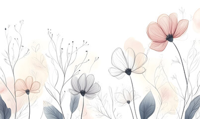 2D illustrator doodle-style floral and leaf graphics on a white background or wallpaper