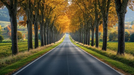 Obraz premium Tranquil Rural Road with Clear Asphalt Copy Space for Travel and Adventure Concepts