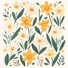 2D illustrator doodle-style floral and leaf graphics on a white background or wallpaper