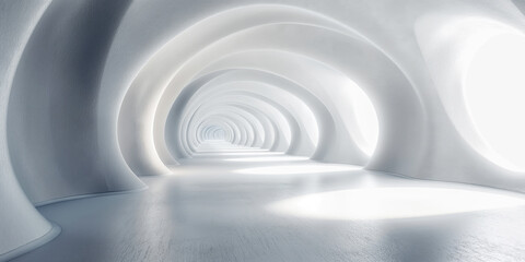 Obraz premium The infinitely extending passage space composed of white arches
