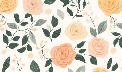 2D illustrator doodle-style floral and leaf graphics on a white background or wallpaper