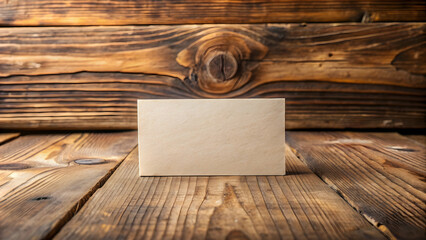 Rustic business card mockup on wooden background , artisanal, natural, earthy, textured, handmade, organic, rustic, business card