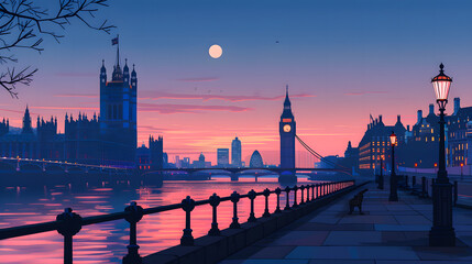 Obraz premium Contemporary style minimalist artwork collage illustration of London Bridge Uk