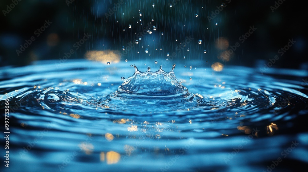 Poster close-up of water splash creating ripples in a serene setting.