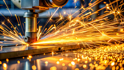 Metal cutting steel with sparks flying, metal, cutting, steel, sparks, industrial, equipment, machinery, manufacturing