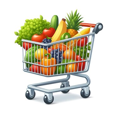shopping cart with vegetables cliart illustration isolated on white background