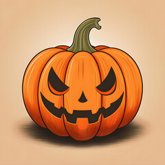 Pumpkin with a scary face and soft background. Jack o lantern pumpkin logo for graphic resources flat vector design