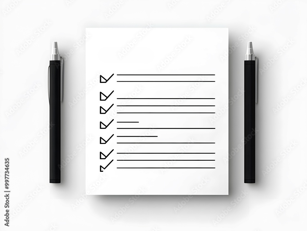 Poster stylish checklist notepad with text and pens, ideal for productivity and organization in a minimalis