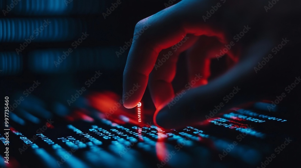 Aufkleber a hand typing code, highlighting the power and mystery of software development. symbolizing innovati