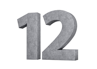 3d Concrete Number twelve 12 Digit Made Of Grey Concrete Stone On White Background 3d Illustration
