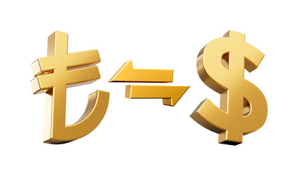 3d Golden Lira And Dollar Symbol Icon With Money Exchange Arrows On White Background 3d illustration
