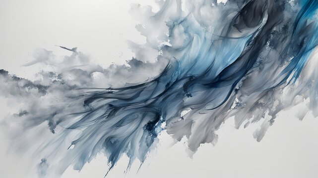 Fundo branco com pintura abstrata em tons de cinza e azul