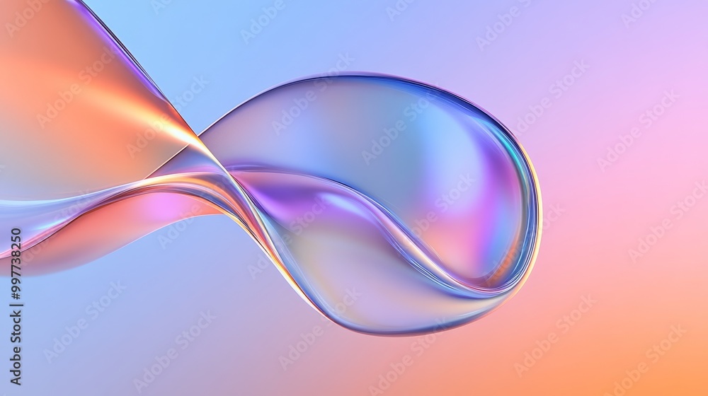 Poster abstract colorful iridescent background with a smooth flowing shape, symbolizing movement, fluidity,