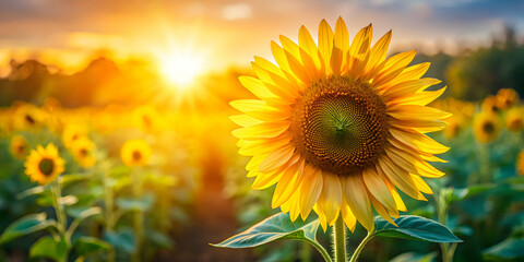Fototapeta premium Vibrant sunflower basking in the warm sunlight, sunflower, flower, nature, yellow, vibrant, sunny, garden, summer, petals