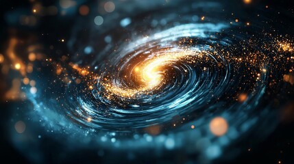 A vibrant galaxy swirling in space with glowing stars and cosmic dust.