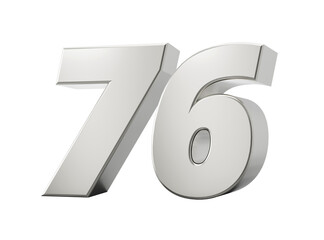 Silver 3d numbers 76 Seventy Six . Isolated white background 3d illustration
