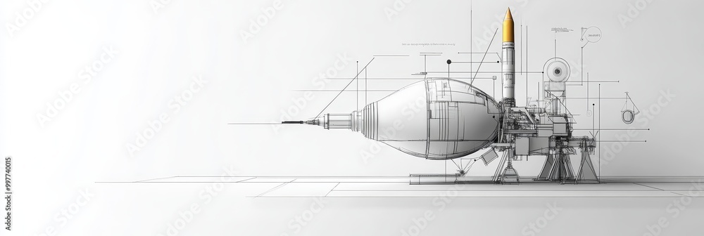 Poster industry analysis illustrated through intricate design showcasing a technical blueprint of a futuris
