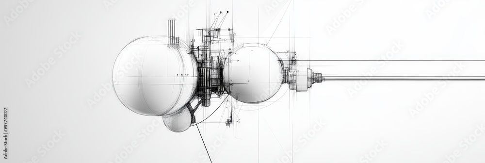 Poster interconnected systems: a visual representation of industry analysis, featuring interconnected spher