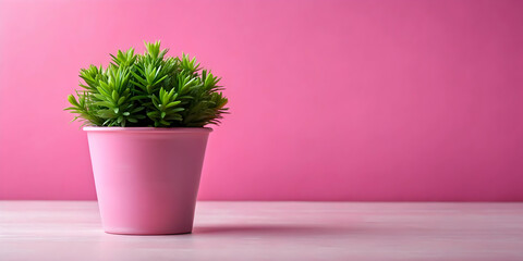 Plastic desk plant in pink pot on pink background, desk plant, plastic, pink, pot, background, office decor, small
