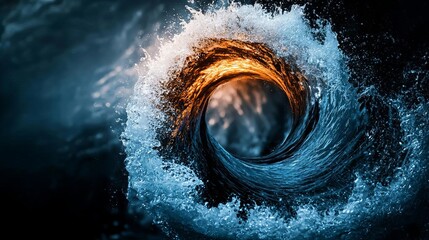 Dynamic swirling water with vibrant colors and textures on a dark background.