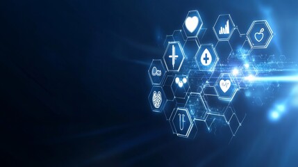 Obraz premium Medical Technology and Healthcare Network Concept, representing innovation, research, care, progress, and community.