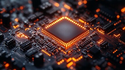 Obraz premium Glowing Circuit Board with Microchip Generative AI