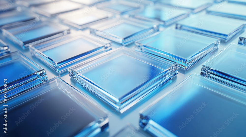 Aufkleber modern minimalist 3d rendering of transparent glass tiles arranged in grid pattern, showcasing seren