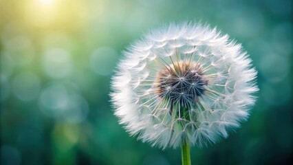 Obraz premium Fluffy dandelion head with delicate white petals, dandelion, nature, flower, plant, fluffy, delicate, white, seeds, blowing