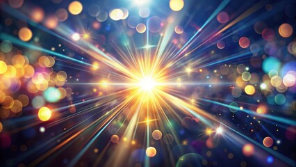 Fototapeta premium Blurred defocused rays of light with abstract lens flare on a dark background, blurred, defocused, rays