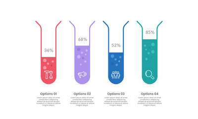 4 Business management options. Infographic science test tube design. Business presentation, Strategy, Road map and Plan. Vector illustration.