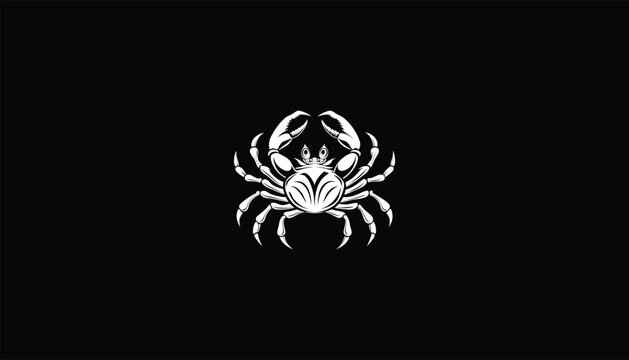 recommend clip art: Realistic Jonah Crab Vector Image, Rugged Shell and Large Claws, Circular Design, White Outline Black Background