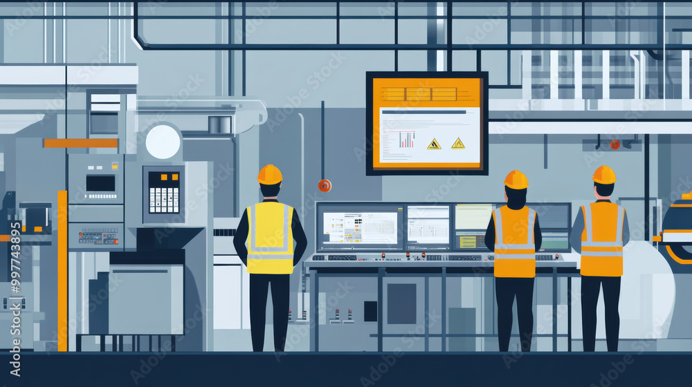 Poster efficient automated systems enhance employee feedback in industrial settings, showcasing workers in 