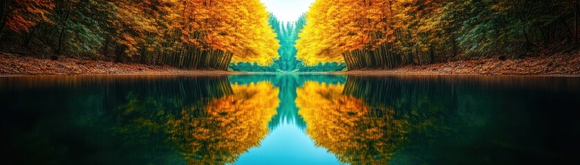 Serene Symmetry: Tranquil Reflection of Trees on Still River