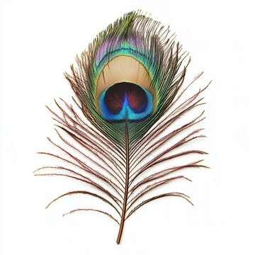 recommend clip art: An elegant peacock feather, isolated on white background, highlighting its vivid colors and iridescent details