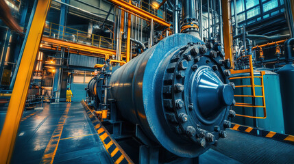 Industrial machinery in factory setting showcases advanced engineering and technology. large equipment, surrounded by pipes and structures, emphasizes importance of predictive maintenance tools for